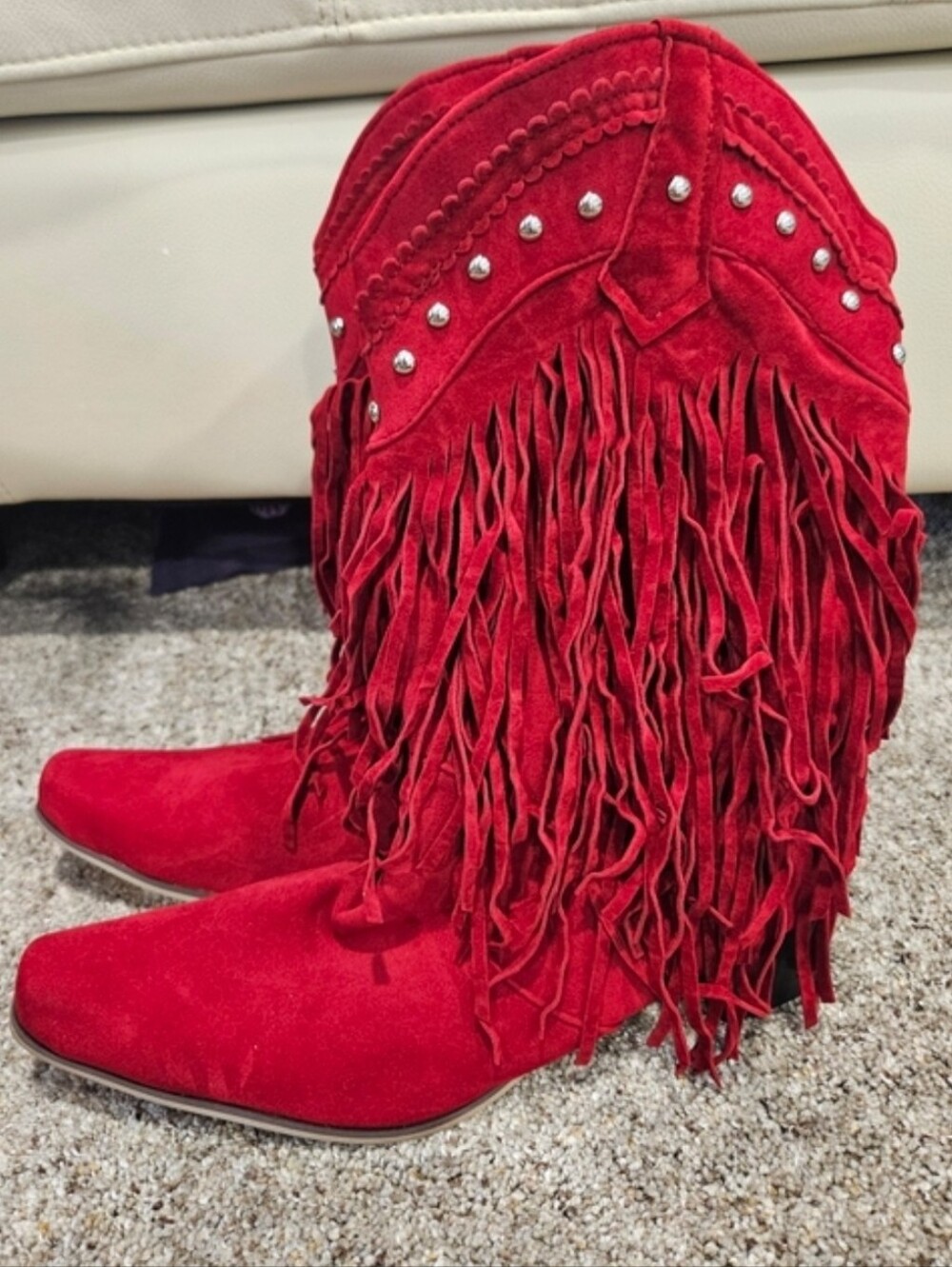 NEW Red Fringe Suede Western Booties - Women. Smoke Pet Free Home